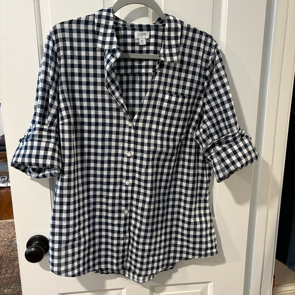 J. Crew Factory Navy and White Checkered Shirt